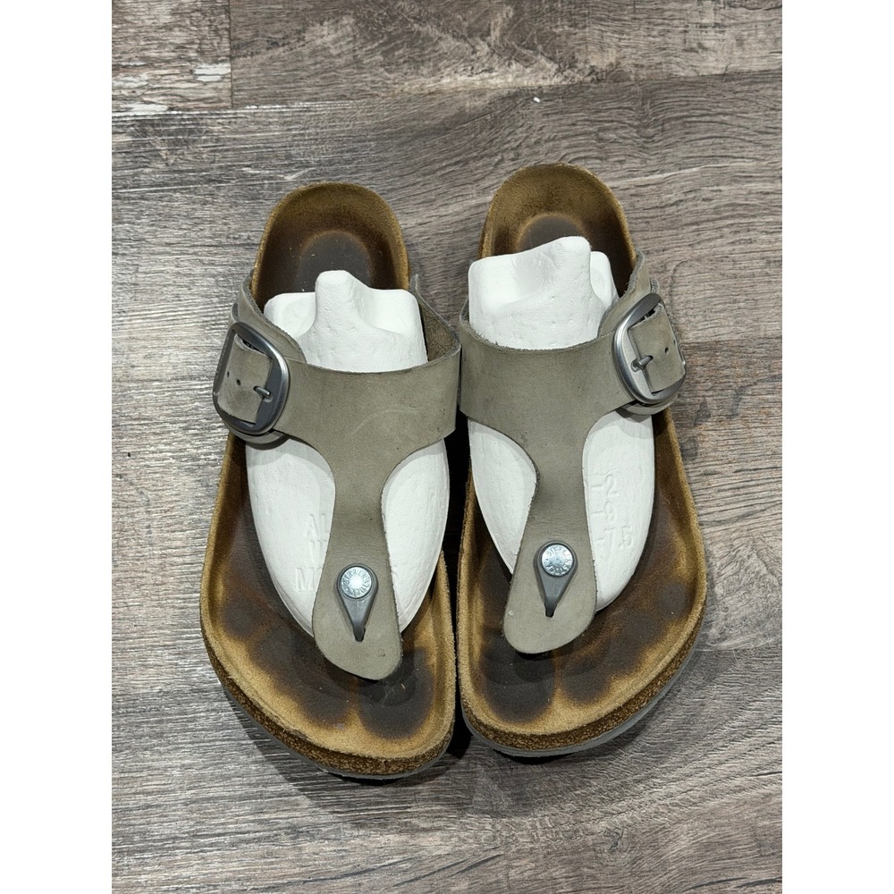 Birkenstock Gizeh Big Buckle Sandal Nubuck Leather Taupe Gray Women EU 40